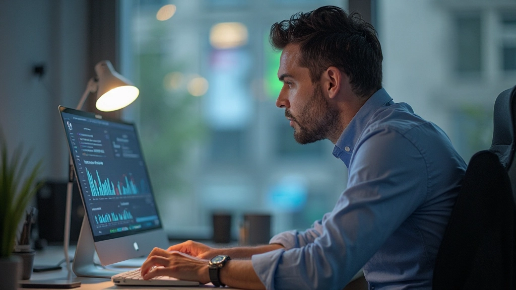 Analista de dados estudando métricas e comportamento de utilizadores em dashboard
